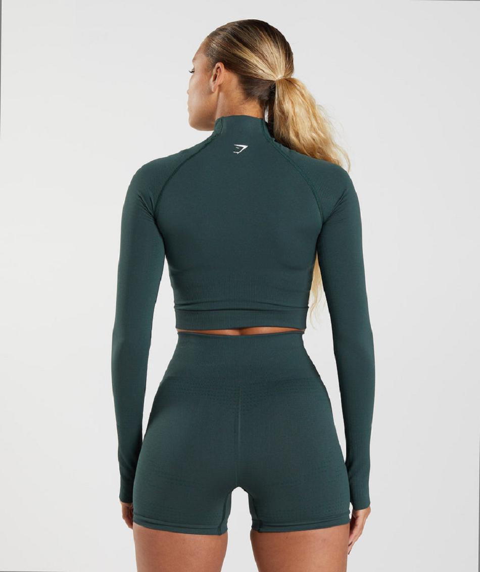 Gymshark Vital Seamless 2.0 High Neck Ženske Ošišane Majice Zelene | HR 3754BEX